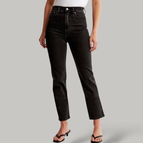 Abercrombie & Fitch Ultra High Rise Ankle Straight Jeans in Washed Black Size 2 - Picture 2 of 13